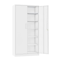 Metal Storage Cabinet With 2 Doors And 5 Adjustable Shelves White Metal Cabinet With Lock Garage Storage Cabinet Lockable Pantry