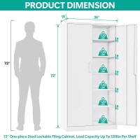 Metal Storage Cabinet With 2 Doors And 5 Adjustable Shelves White Metal Cabinet With Lock Garage Storage Cabinet Lockable Pantry