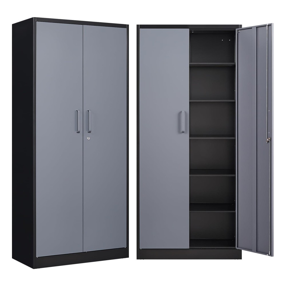 Metal Garage Storage Cabinet With 5 Adjustable Shelves Metal Storage Cabinet With Lock Metal Cabinet With Locking Doors Steel Ca