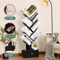 Sheepam 8 Tier Tree Bookshelf With Drawer Free Standing Wood Bookcase For Living Room Bedroom Home Office Space Saving Stora