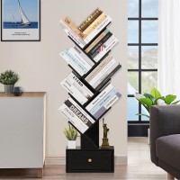 Sheepam 8 Tier Tree Bookshelf With Drawer Free Standing Wood Bookcase For Living Room Bedroom Home Office Space Saving Stora