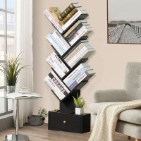 Sheepam 8 Tier Tree Bookshelf With Drawer Free Standing Wood Bookcase For Living Room Bedroom Home Office Space Saving Stora