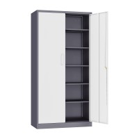 Metal Storage Cabinet With 2 Doors And 5 Adjustable Shelves Gray White Metal Cabinet With Lock Garage Storage Cabinet Lockable P