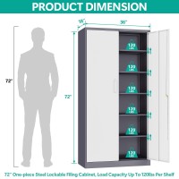 Metal Storage Cabinet With 2 Doors And 5 Adjustable Shelves Gray White Metal Cabinet With Lock Garage Storage Cabinet Lockable P