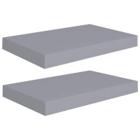 vidaXL Set of 2 Modern Floating Wall Shelves Invisible Mounting Honeycomb MDF and Metal Frame Gray Ideal for Books Awar