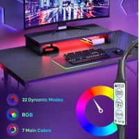 Bestier Small Gaming Desk With Monitor Stand, 42 Inch Led Computer Desk, Gamer Workstation With Cup Holder & Headset Hooks, Modern Simple Style Desk For Home Office, Carbon Fiber Black