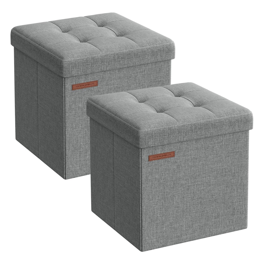 Songmics Storage Ottomans Set Of 2 Foldable Small Ottoman Foot Rests 118 Inches Foot Stool Cube Ottoman With Storage Each