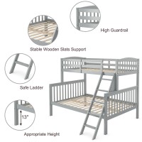 Gorelax Twin Over Full Bunk Bed, Space Saving Bed Frame With Under Bed Storage, Ladder & Guardrail, Convertible Wooden Bunk Beds Into 2 Beds, Modern Heavy Duty Bunk Bed For Kids, Adults (Grey)