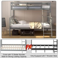 Gorelax Twin Over Full Bunk Bed, Space Saving Bed Frame With Under Bed Storage, Ladder & Guardrail, Convertible Wooden Bunk Beds Into 2 Beds, Modern Heavy Duty Bunk Bed For Kids, Adults (Grey)