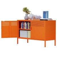 Ustamio Orange Wide Metal Locker Storage Cabinet 2 Door Metal Accent Cabinet For Home And Office 2 Tier Low Metal Cabinet With