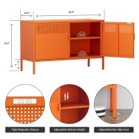 Ustamio Orange Wide Metal Locker Storage Cabinet 2 Door Metal Accent Cabinet For Home And Office 2 Tier Low Metal Cabinet With