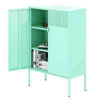 Ustamio Green Metal Storage Cabinet 3 Tier Steel Locker Storage Accent Cabinet With Legs And Adjustable Shelves Side Cabinet F