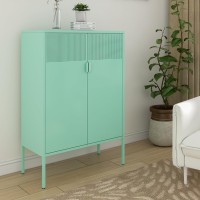 Ustamio Green Metal Storage Cabinet 3 Tier Steel Locker Storage Accent Cabinet With Legs And Adjustable Shelves Side Cabinet F