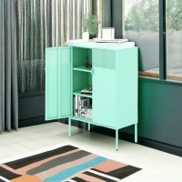 Ustamio Green Metal Storage Cabinet 3 Tier Steel Locker Storage Accent Cabinet With Legs And Adjustable Shelves Side Cabinet F