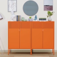 Ustamio Orange 3 Tier Metal Storage Cabinet With Legs 2 Door Metal Locker Style Accent Storage Cabinet With 2 Adjustable Shelve