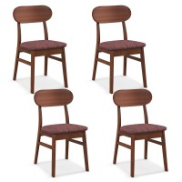 Giantex Wooden Dining Chairs Set Of 4 Walnut, Farmhouse Kitchen Chairs With Padded Seat, Rubber Wood Frame, Armless Mid-Century Dining Room Chair With Curved Back