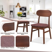 Giantex Wooden Dining Chairs Set Of 4 Walnut, Farmhouse Kitchen Chairs With Padded Seat, Rubber Wood Frame, Armless Mid-Century Dining Room Chair With Curved Back