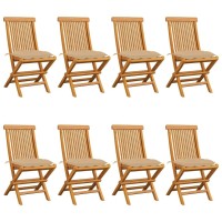 Vidaxl Outdoor Patio Chairs - 8 Pieces Set With Beige Cushions - Stylish And Foldable Furniture - Made From Solid, Weather-Resistant Teak Wood
