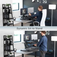 Vivo 48 Inch Height Adjustable Large Stand Up Desk Converter, V Series, Quick Sit To Stand Tabletop Dual Monitor Riser Workstation, Black, Desk-V048V