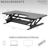 Vivo 48 Inch Height Adjustable Large Stand Up Desk Converter, V Series, Quick Sit To Stand Tabletop Dual Monitor Riser Workstation, Black, Desk-V048V