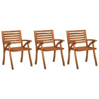 Vidaxl Patio Dining Chairs - Retro Style, Solid Acacia Wood With Oil Finish, Outdoor Furniture With Cushions, Cream Fabric Seats, 3-Piece Set