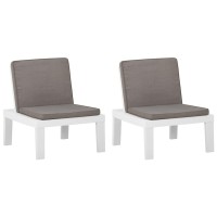 Vidaxl Patio Lounge Chairs, Set Of 2, Lightweight Outdoor Seating, Robust Plastic Material, White With Anthracite Cushions, Modern Decor For Garden, Balcony, And Patio Living Area