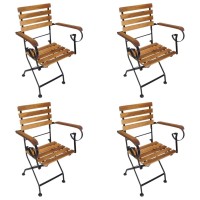 Vidaxl 4-Piece Folding Patio Chair Set - Outdoor Stackable Chairs In Solid Acacia Wood And Powder-Coated Steel - Weather-Resistant, Easy-To-Clean, And Space-Saving Design