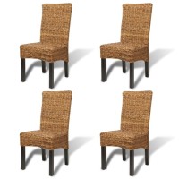 Vidaxl Handcrafted Dining Chairs 4 Pcs Abaca & Solid Mango Wood - Manila Styled Kitchen Chair Set, Brown, Comfortable Woven Seat