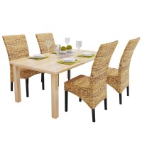 Vidaxl Handcrafted Dining Chairs 4 Pcs Abaca & Solid Mango Wood - Manila Styled Kitchen Chair Set, Brown, Comfortable Woven Seat