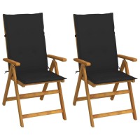 Vidaxl Patio Reclining Chairs With Cushions - Solid Acacia Wood - Adjustable Backrest - Outdoor Comfort - Black Polyester Cushions - Set Of 2