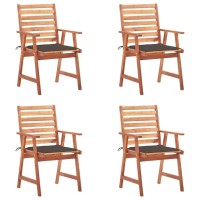 Vidaxl Set Of 4 Outdoor Patio Dining Chairs With Waterproof Cushions, Solid Acacia Wood Construction - Rustic Style, Taupe Color