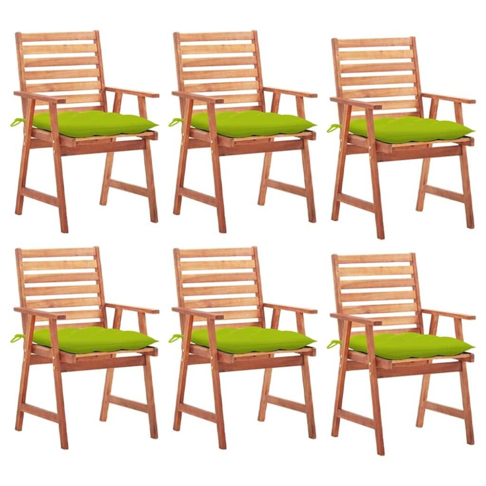 Vidaxl Solid Acacia Wood Patio Dining Chairs | Set Of 6 | With Waterproof Bright Green Cushions | Rustic Design | Weather-Resistant | Outdoor Al Fresco Dining Furniture