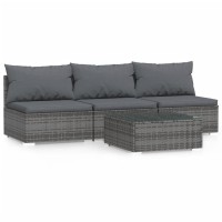 vidaXL 4 Piece Patio Lounge Set with Cushions Gray Poly Rattan 317518