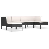vidaXL 6 Piece Patio Lounge Set with Cushions Poly Rattan Black 3056962