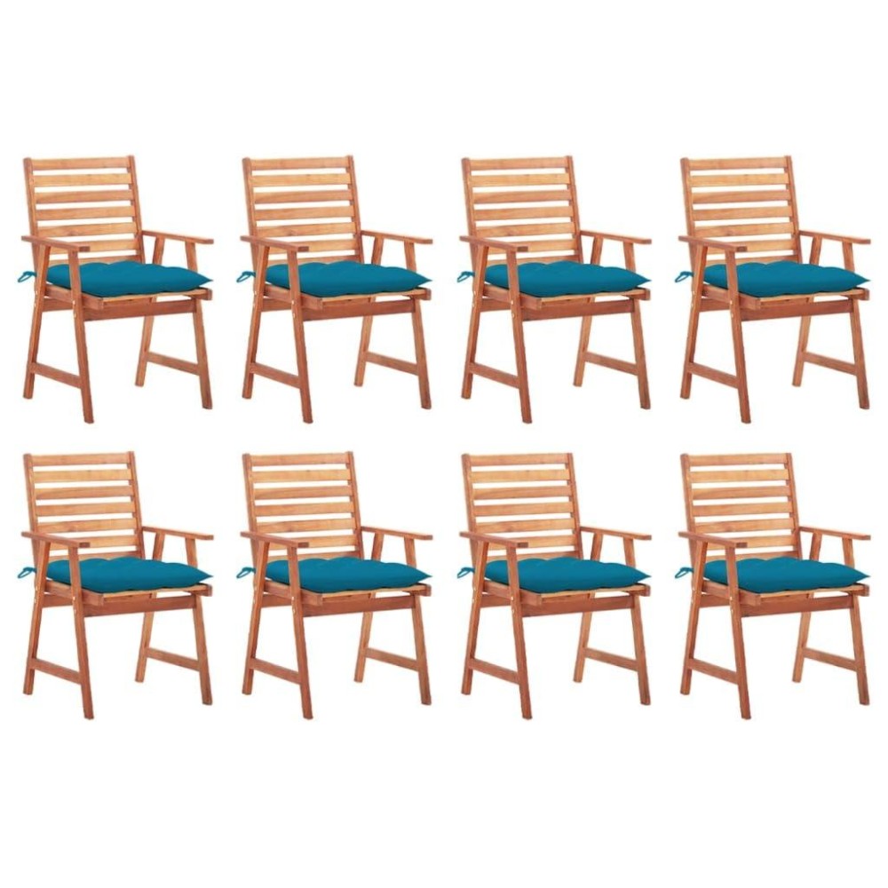 Vidaxl Outdoor Patio Dining Chairs- Set Of 8 With Waterproof Cushions And Washable Covers- Solid Acacia Wood Construction- Ideal For Garden, Patio, Terrace Use