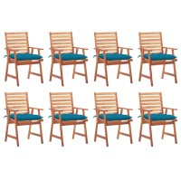 Vidaxl Outdoor Patio Dining Chairs- Set Of 8 With Waterproof Cushions And Washable Covers- Solid Acacia Wood Construction- Ideal For Garden, Patio, Terrace Use