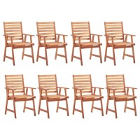 Vidaxl 8-Pc Patio Dining Chair Set With Cushions - Solid Acacia Wood Outdoor Seating - Comfortable Cushioned Garden/Terrace Furniture - Oil Finished Surface - Rustic Charm, Weather-Resistant, Durable.