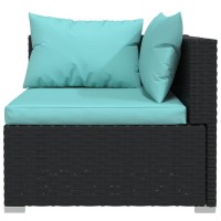 Vidaxl 11 Piece Outdoor Patio Lounge Set - Poly Rattan Black With Refreshing Water-Blue Cushions And Glass-Topped Coffee Table