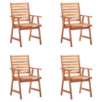 Vidaxl Solid Acacia Wood Patio Dining Chairs (Pack Of 4) With Cushions, Stylish Outdoor Seating Solution, Ideal For Garden, Terrace, And Patio, Gray