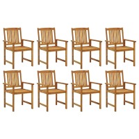 Vidaxl Patio Chairs With Cushions, 8 Pcs - Outdoor Relaxation Set - Made Of Solid Acacia Wood With An Oil Finish - Comfy And Weather-Resistant - Green Cushions Included.