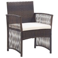 Vidaxl - 2 Pcs Brown Poly Rattan Armchairs Set With Cream White Cushions, Portable Steel Constructed Patio Chairs, Outdoor Leisure Seating