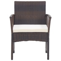 Vidaxl - 2 Pcs Brown Poly Rattan Armchairs Set With Cream White Cushions, Portable Steel Constructed Patio Chairs, Outdoor Leisure Seating