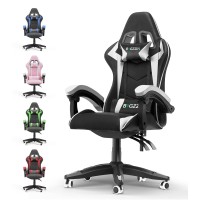 Bigzzia Gaming Chair Office Chair, Reclining High Back Pu Leather Computer Desk Chair With Headrest And Lumbar Support Adjustable Swivel Rolling Video Game Chairs Ergonomic Racing Chair(Black/White)