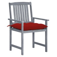 Vidaxl Patio Chairs - 2 Pcs Farmhouse Style Set In Solid Acacia Wood With Comfy Red Cushions - Rustic Gray Wash Finish Outdoor Chairs