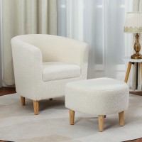 Dazone Sherpa Chair, Accent White Fluffy Chair Teddy Barrel Chair With Ottoman Comfy Armchair Footrest Set For Living Room Upholstered Club Tub Sofa Chair For Bedroom Reading Room