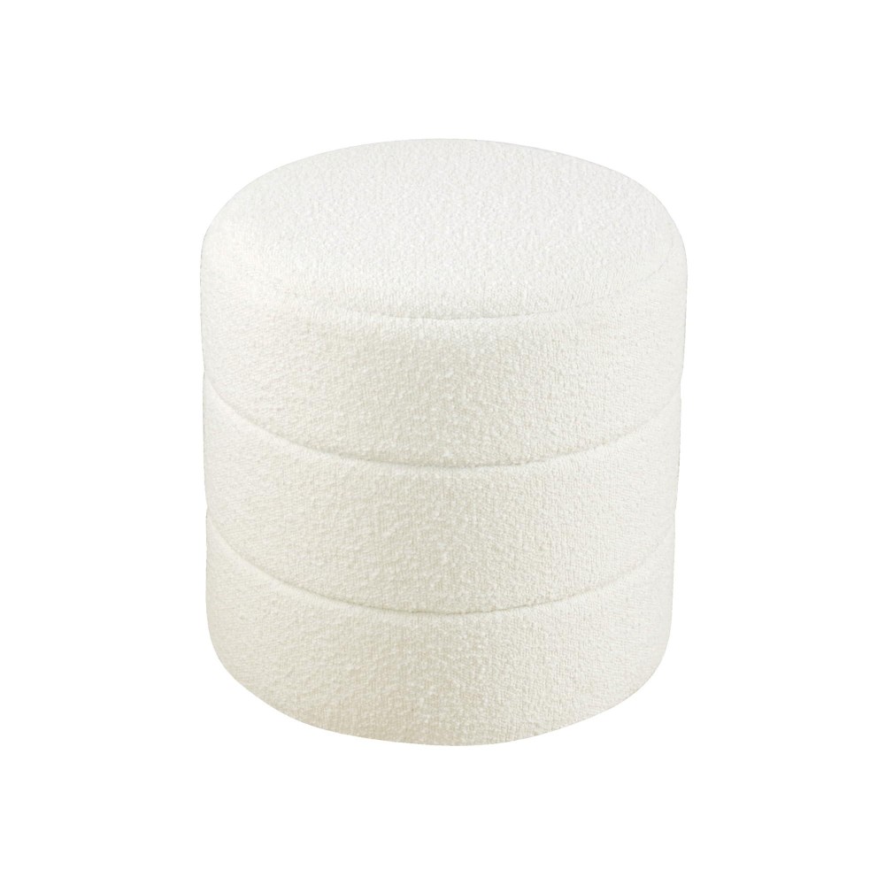 HomePop Upholstered Round Ottoman Home D?cor|Foot Rest Ottoman - Cream Boucle 17.5 * 17.5 inch