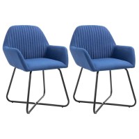 Vidaxl Modern Dining Chairs- Set Of 2: Sleek Blue Fabric Seating, With Armrests And Backrest, Powder-Coated Steel Legs For Stability And Durability