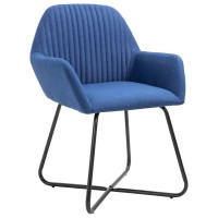 Vidaxl Modern Dining Chairs- Set Of 2: Sleek Blue Fabric Seating, With Armrests And Backrest, Powder-Coated Steel Legs For Stability And Durability