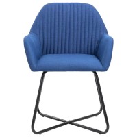 Vidaxl Modern Dining Chairs- Set Of 2: Sleek Blue Fabric Seating, With Armrests And Backrest, Powder-Coated Steel Legs For Stability And Durability