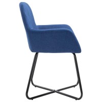 Vidaxl Modern Dining Chairs- Set Of 2: Sleek Blue Fabric Seating, With Armrests And Backrest, Powder-Coated Steel Legs For Stability And Durability